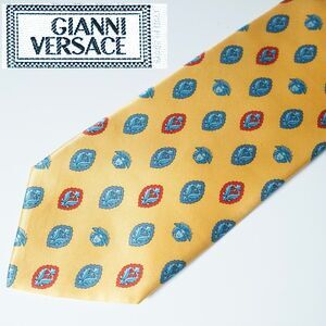 Gianni Versace Vintage Neck Tie Yellow Gold Medallion Logo Pattern